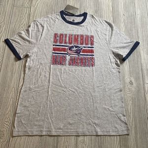 NHL Columbus Blue Jackets Ringer Tee Men’s XL Distressed Logo Heather Gray NWT